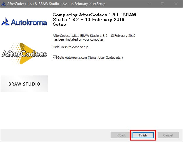 AfterCodecs / BRAW Studio インストール方法：Step 7