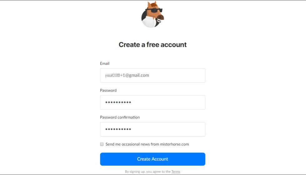 Mister Horse 社アカウント作成方法:Step 1