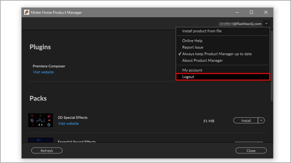 Premiere Composer ライセンス認証解除方法：Step 1