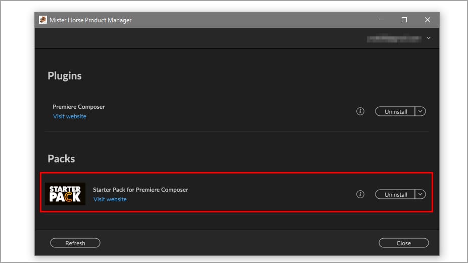 Premiere Composer Starter Pack インストール方法:Step 5