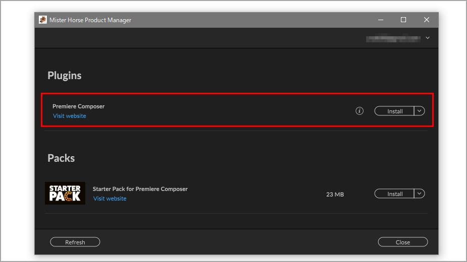 Premiere Composer Starter Pack インストール方法:Step 2