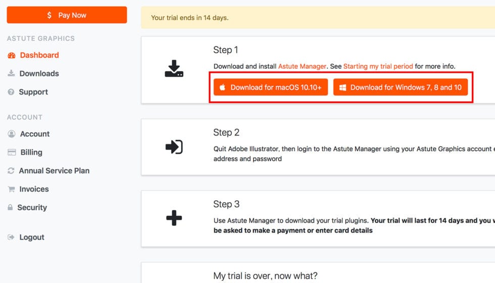Astute Graphics社製品 トライアル版申請：Step 2