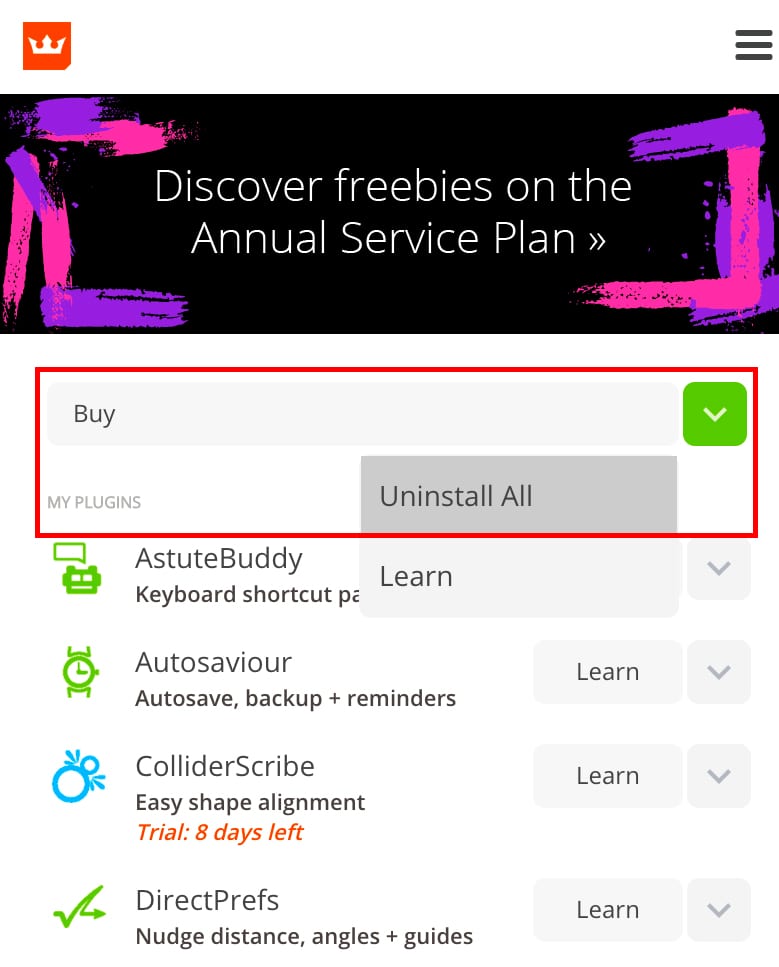 Astute Graphics社製品 アンインストール方法：Step 1