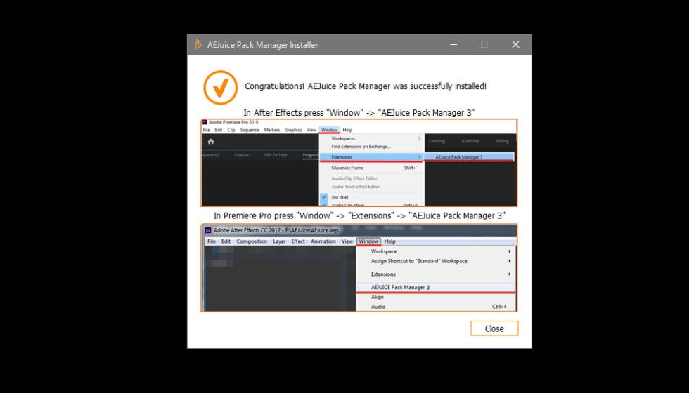 AEJuice Pack Manager 3 インストール方法：Step 3