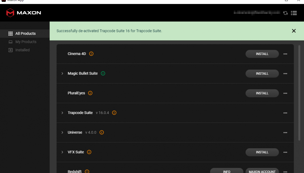 Maxon 社製品製品ライセンス認証解除方法：Step 2