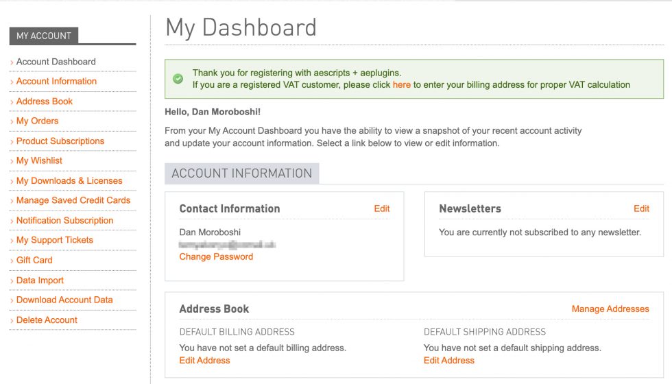 aescripts + aeplugins社 アカウント作成方法：Step 3
