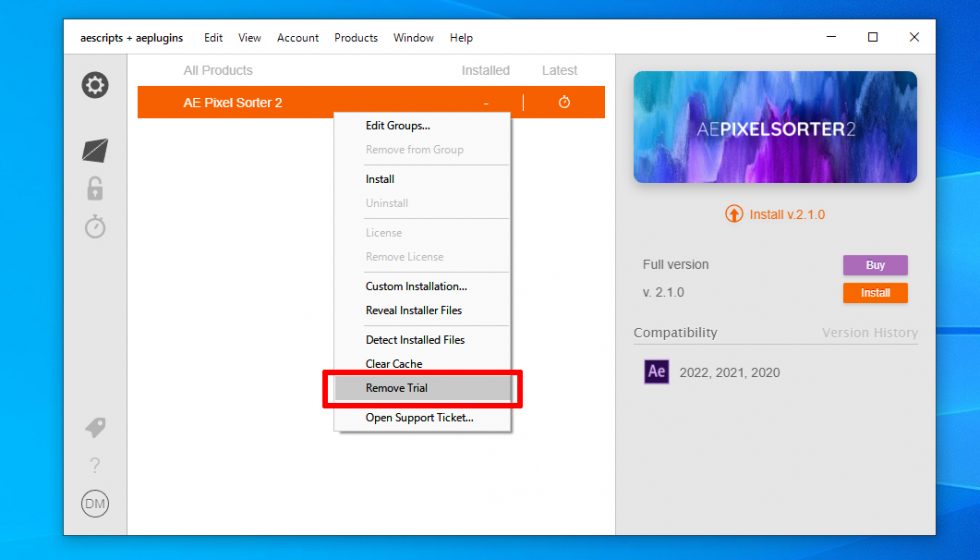 aescripts + aeplugins 社製品 デモ版アンインストール方法：Step 3
