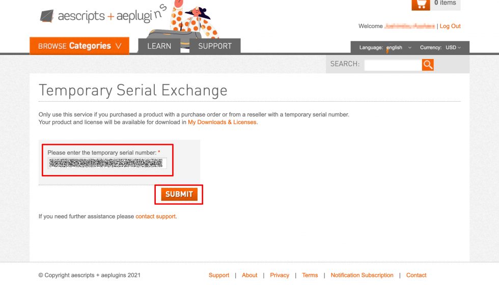 aescripts + aeplugins社製品 正規ライセンス取得方法:Step 1