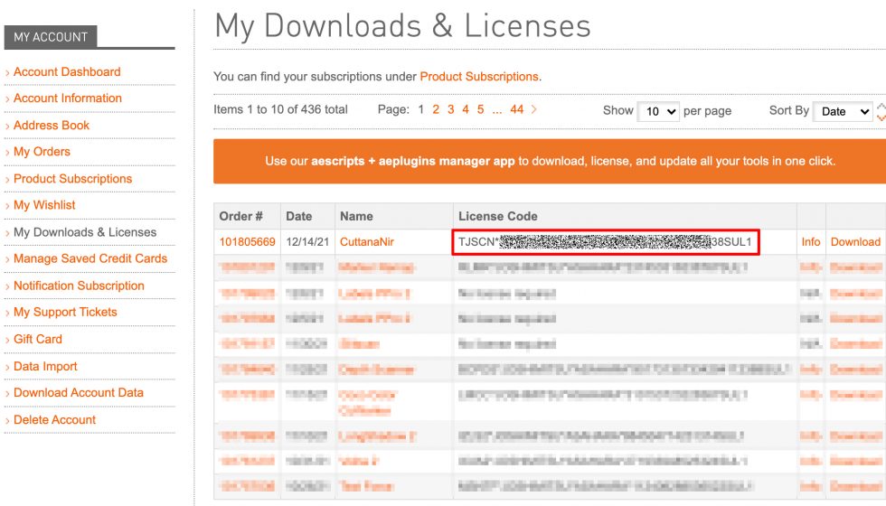 aescripts + aeplugins社製品 正規ライセンス取得方法:Step 3