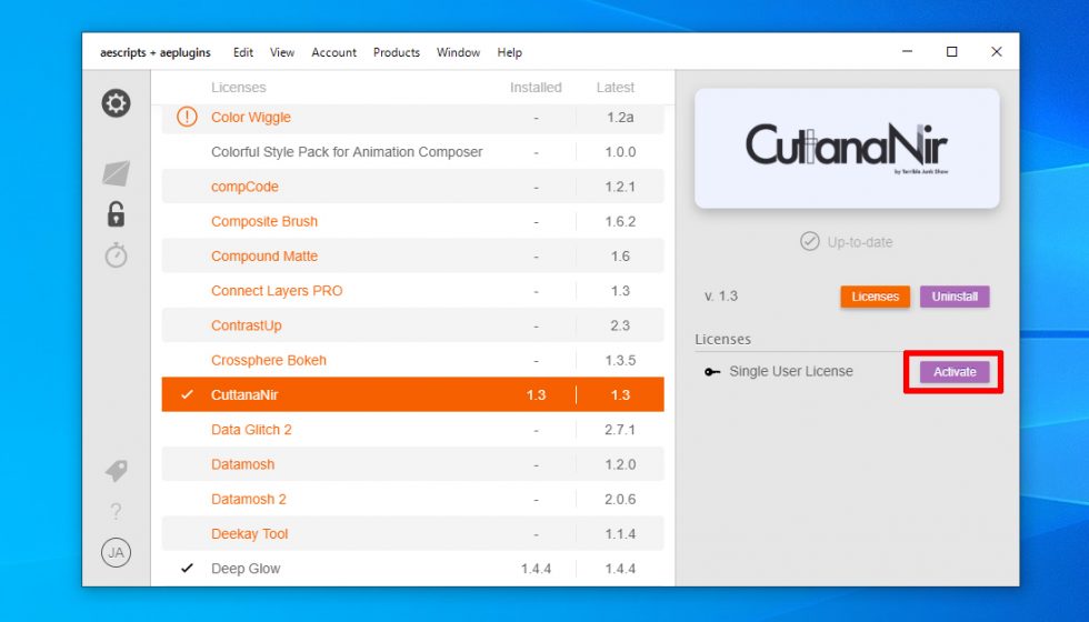 aescripts + aeplugins 社製品 インストール & ライセンス認証方法:Step 4