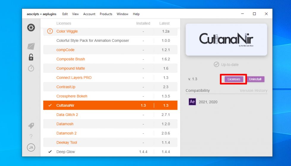 aescripts + aeplugins 社製品 インストール & ライセンス認証方法:Step 3