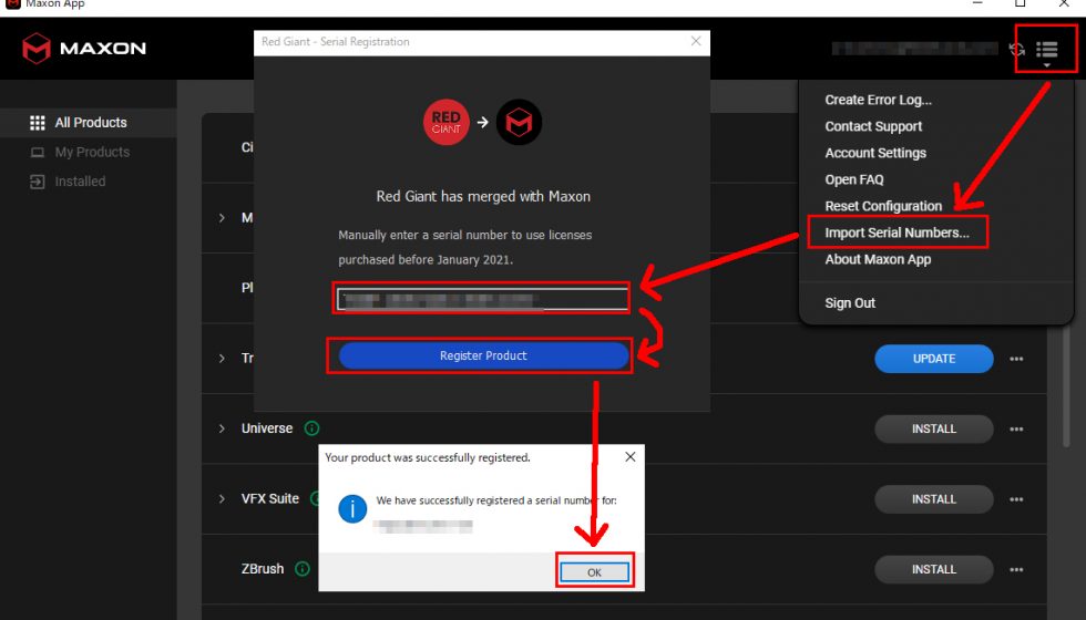 シリアル形式のライセンスをご利用の場合 (Maxon APPご使用時)