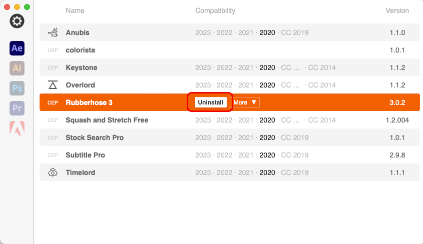 RubberHose 3 アンインストール方法：Step 1