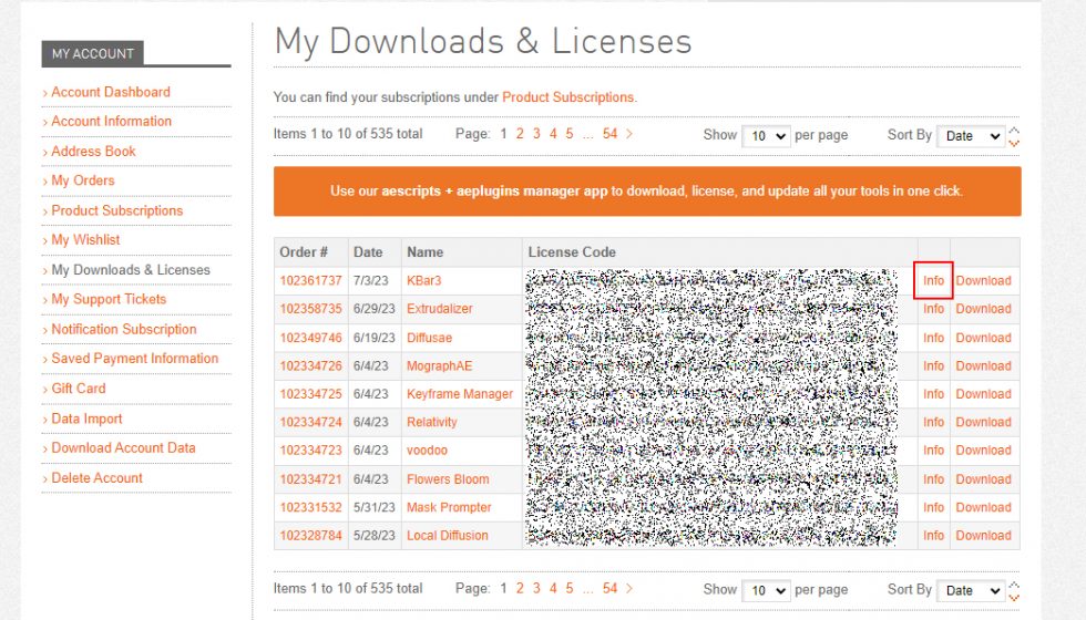 aescripts + aeplugins社 スクリプト製品 ライセンス認証解除方法：Step 1