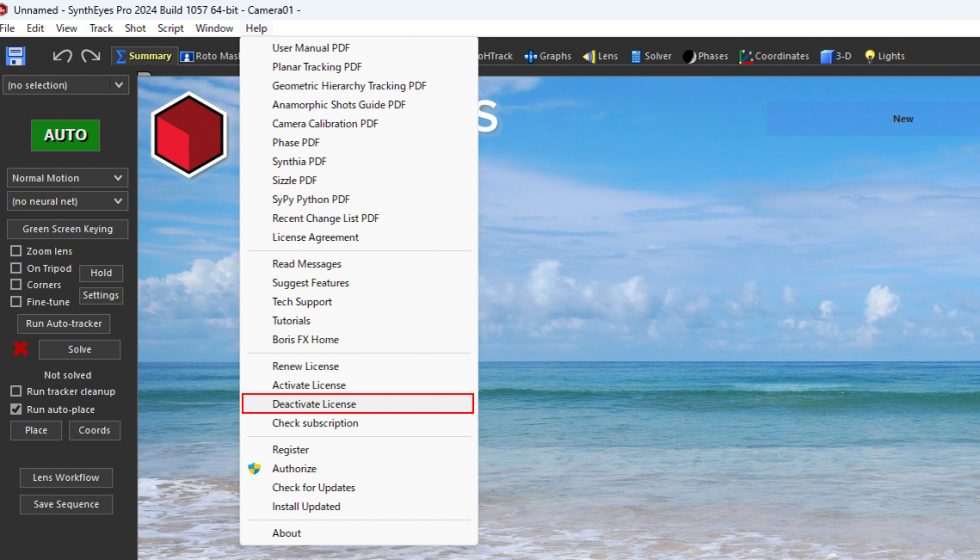 SynthEyes ライセンス認証解除方法:Step 1