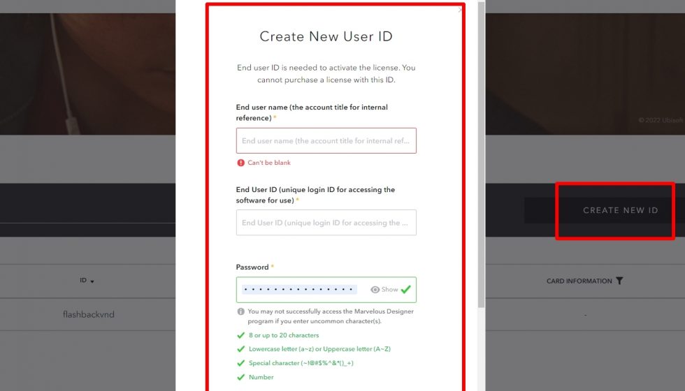 CLO/Marvelous Designer End User ID 作成方法:Step 4