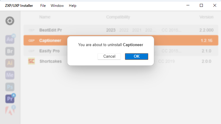 Captioneerアンインストール:Step 2