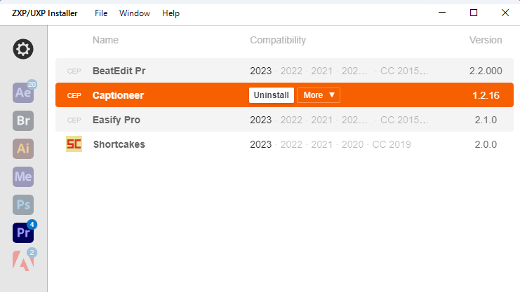 Captioneerアンインストール:Step 1