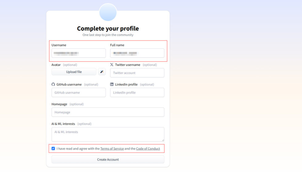 Hugging Face アカウント作成：Step 4