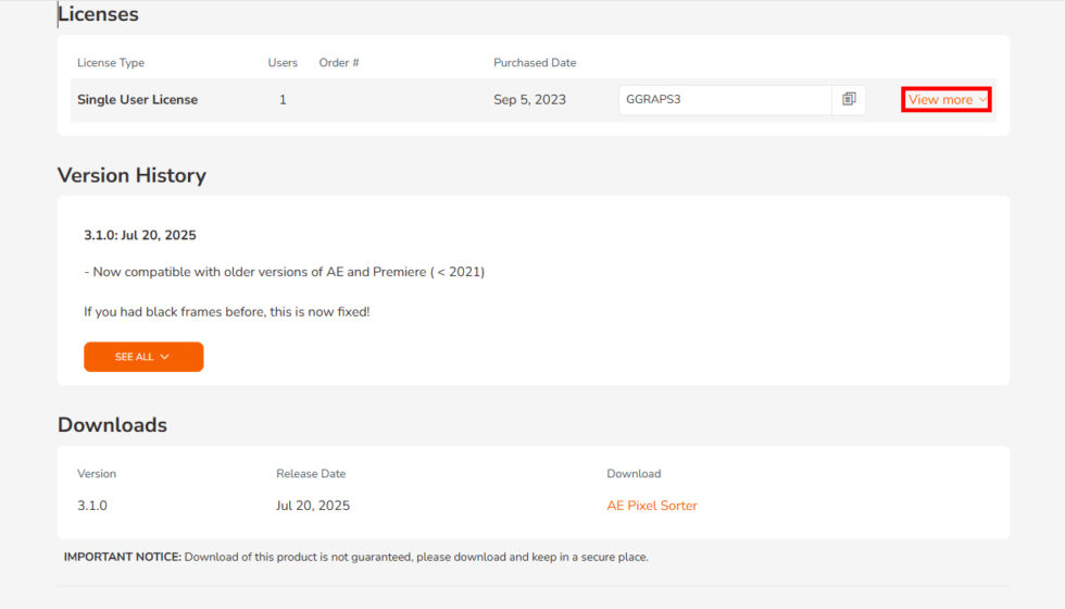 aescripts社製品 アカウントからのライセンス認証解除方法:Step 4