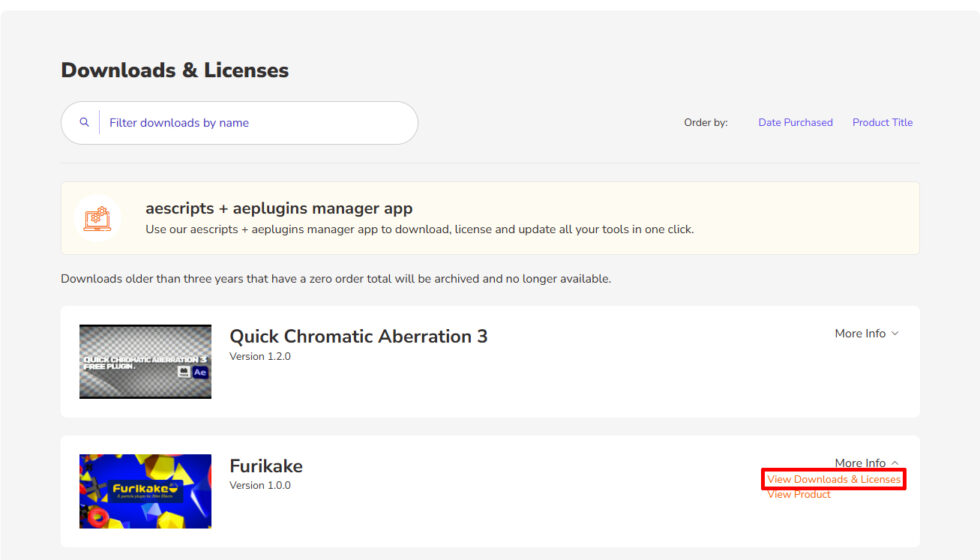 aescripts社製品 手動ダウンロード & 認証方法：Step 2