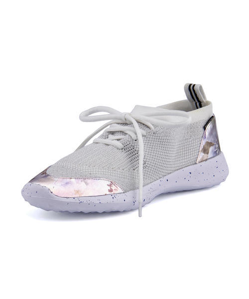 Elle Sport レディース 通販 Elle Sport エルスポーツ レディース ラメニットスニーカー 超軽量 Esp ホワイト ジーフットシューズマルシェ アスビー 公式