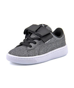 ＜G-FOOT＞ キッズ PUMA プーマ VIKKY V2 RIBBON GLITZ AC ベビースニーカー(ビッキーV2リボングリッツAC) 370635 01 プーマブラック/プーマシルバー/ホワイト ファースト/ベビー