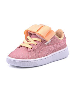 ＜G-FOOT＞ キッズ PUMA プーマ VIKKY V2 RIBBON GLITZ AC ベビースニーカー(ビッキーV2リボングリッツAC) 370635 02 ピーチパフェ/シルバー/ホワイト ファースト/ベビー