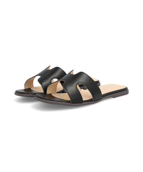 LSMR レスモア レディース スクエアHカットサンダル 220106 ブラック ローヒール(-3.5cm)