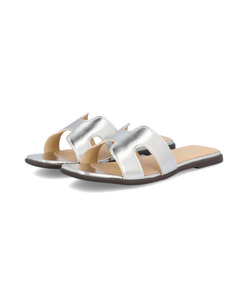LSMR レスモア レディース スクエアHカットサンダル 220106 シルバー ローヒール(-3.5cm)