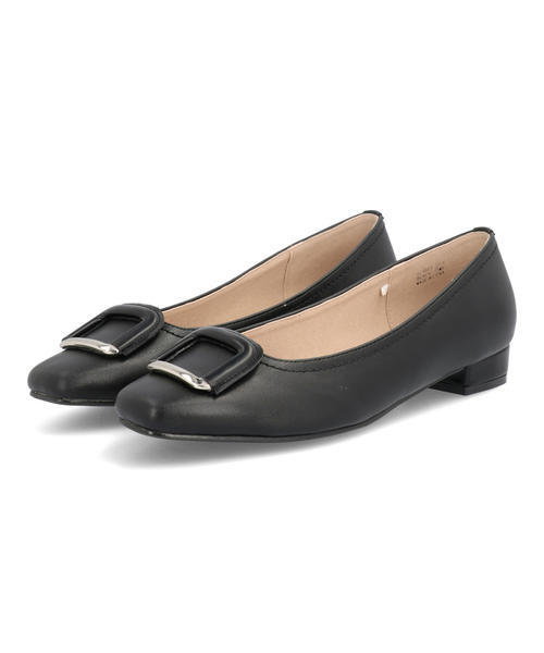 LSMR レスモア レディース スクエアバックルパンプス 421003 ブラック ローヒール(-3.5cm)