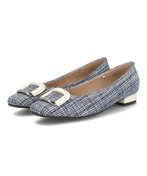 LSMR レスモア レディース スクエアバックルパンプス 421003 ブルー/コンビ ローヒール(-3.5cm)