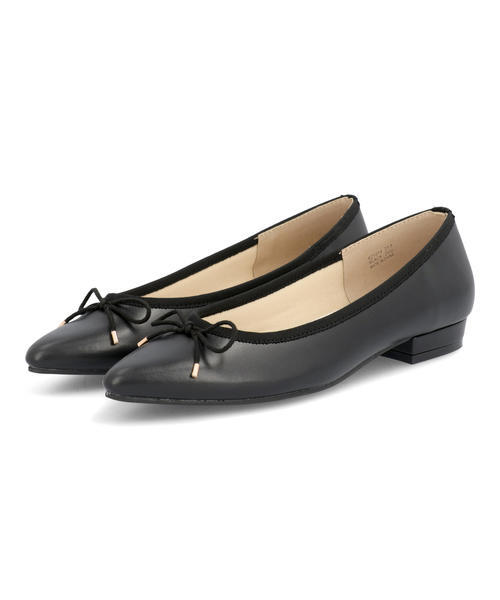LSMR レスモア レディース ポインテッドバレエシューズ 421014 ブラック パンプス ローヒール(-3.5cm)