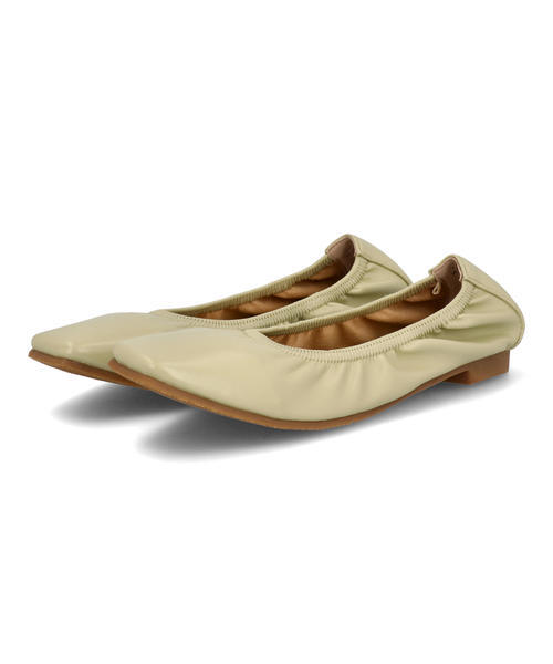 LSMR レスモア レディース シャーリングフラットシューズ 421030 モスグリーン パンプス ローヒール(-3.5cm)