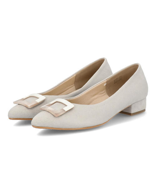 LSMR レスモア レディース バックルポインテッドパンプス 421002 グレー ローヒール(-3.5cm)