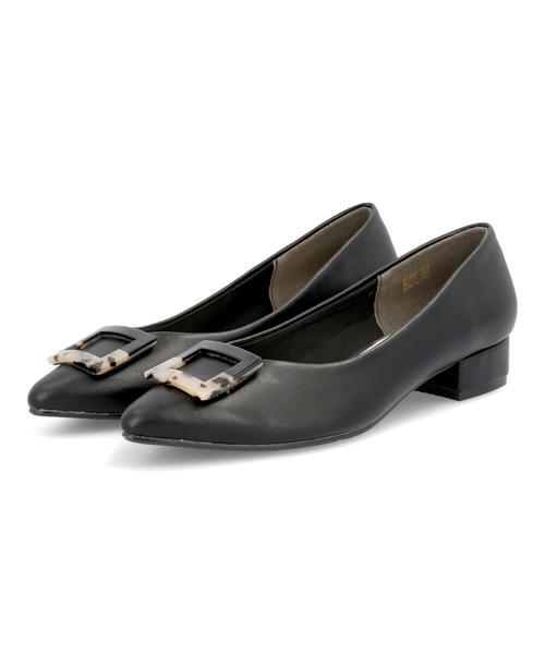LSMR レスモア レディース バックルポインテッドパンプス 421002 ブラック ローヒール(-3.5cm)