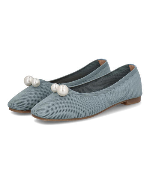 LSMR レスモア レディース パールニットパンプス 421028 ブルー ローヒール(-3.5cm)