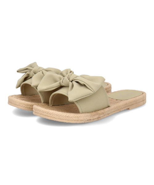 Padourouge パドリュージュ レディース リボンフラットサンダル 210520 オリーブ ローヒール(-3.5cm)