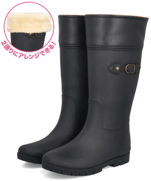 heal me ヒールミー レディース 2WAYボア付きロングレインブーツ【滑りにくい/あったか裏起毛/屈曲性】ボアインソール 224101 ブラック レインシューズ heal me ヒールミー レディース 2WAYボア付きロングレインブーツ【滑りにくい/あったか裏起毛/屈曲性】ボアインソール 224101 ブラック レインシューズ