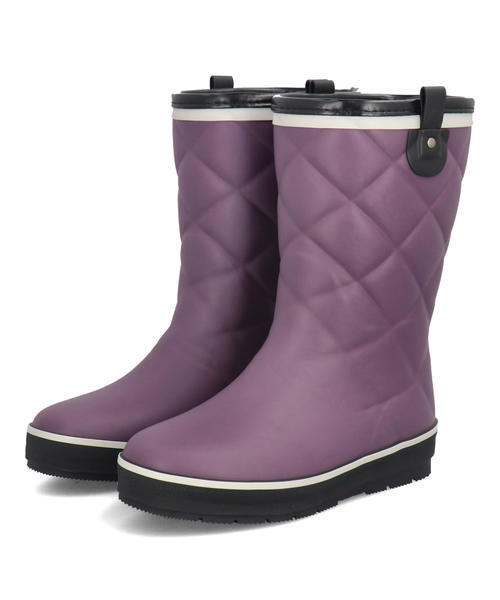heal me ヒールミー レディース 防寒キルティング風レインブーツ【滑りにくい/あったか裏起毛/屈曲性】ボアインソール 224102 パープル レインシューズ
