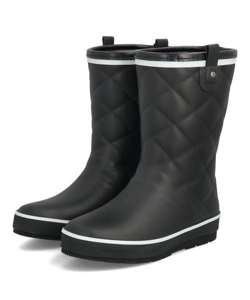 heal me ヒールミー レディース 防寒キルティング風レインブーツ【滑りにくい/あったか裏起毛/屈曲性】ボアインソール 224102 ブラック レインシューズ