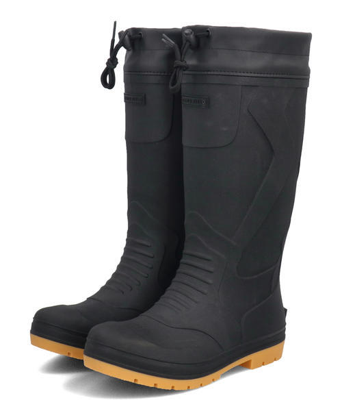 OAKS FIELD オークスフィールド メンズ 防寒フード付きロングレインブーツ【滑りにくい/あったか裏起毛/屈曲性】ボアインソール 長靴 224103 ブラック レインシ