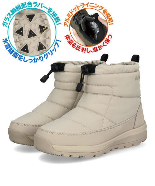 WILD THINGS ワイルドシングス レディース ウィンターブーツ【防水/滑りにくい/ガラス繊維配合ソール/熱反射保温/幅広3E】防寒 250002 ベージュ ショート WILD THINGS ワイルドシングス レディース ウィンターブーツ【防水/滑りにくい/ガラス繊維配合ソール/熱反射保温/幅広3E】防寒 250002 ベージュ ショート