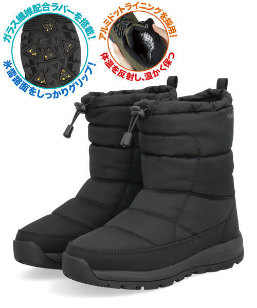 WILD THINGS ワイルドシングス レディース ウィンターブーツ【防水/滑りにくい/ガラス繊維配合ソール/熱反射保温/幅広3E】防寒 250003 ブラック/ブラック ショー WILD THINGS ワイルドシングス レディース ウィンターブーツ【防水/滑りにくい/ガラス繊維配合ソール/熱反射保温/幅広3E】防寒 250003 ブラック/ブラック ショー