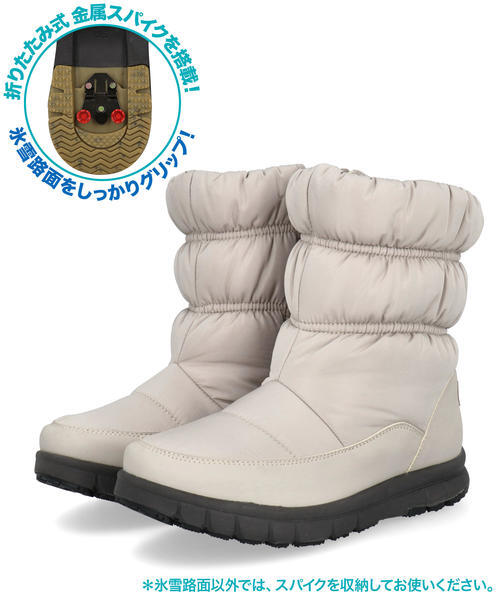 heal me ヒールミー レディース スパイク付きキルティングブーツ【耐水/折りたたみ金属スパイク/幅広3E/雪寒地/防寒】ウィンターシューズ 225406 ベージュ ショ heal me ヒールミー レディース スパイク付きキルティングブーツ【耐水/折りたたみ金属スパイク/幅広3E/雪寒地/防寒】ウィンターシューズ 225406 ベージュ ショ