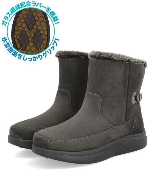 heal me ヒールミー レディース ベルト付きボアブーツ【耐水/滑りにくい/ガラス繊維配合ソール/幅広3E/雪寒地/防寒】ウィンターシューズ 225408 グレー ショート heal me ヒールミー レディース ベルト付きボアブーツ【耐水/滑りにくい/ガラス繊維配合ソール/幅広3E/雪寒地/防寒】ウィンターシューズ 225408 グレー ショート
