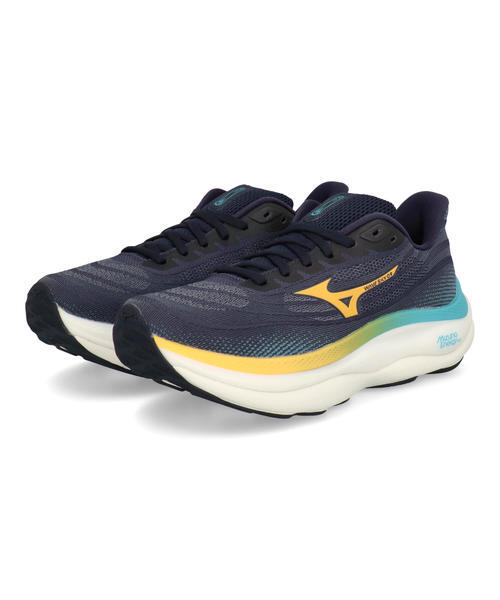 mizuno ミズノ WAVE SKY 9【軽量】メンズスニーカー ランニングシューズ(ウエーブスカイ9) J1GC2502 01 ダークネイビー/イエロー/ブルー ローカット