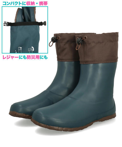 PACKABLE RAIN BOOTS ���f�B�[�X �p�b�J�u�����C���u�[�c�y������Ŏ����^�щ\/���[�V���[�Y�o�b�O�t���z�g�� ���C 6136 �_�[�N�u���[ ���C���V���[�Y