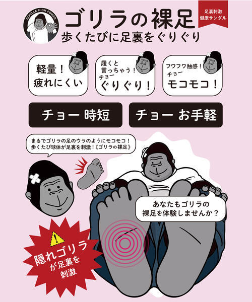 レディース 通販 ゴリラの裸足 レディース 足裏刺激健康サンダル 歩く