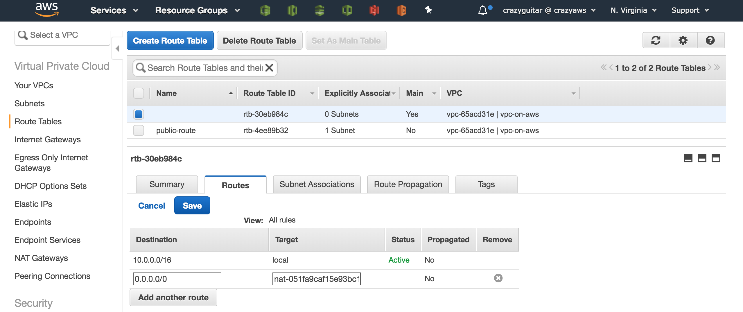add nat gateway to route table